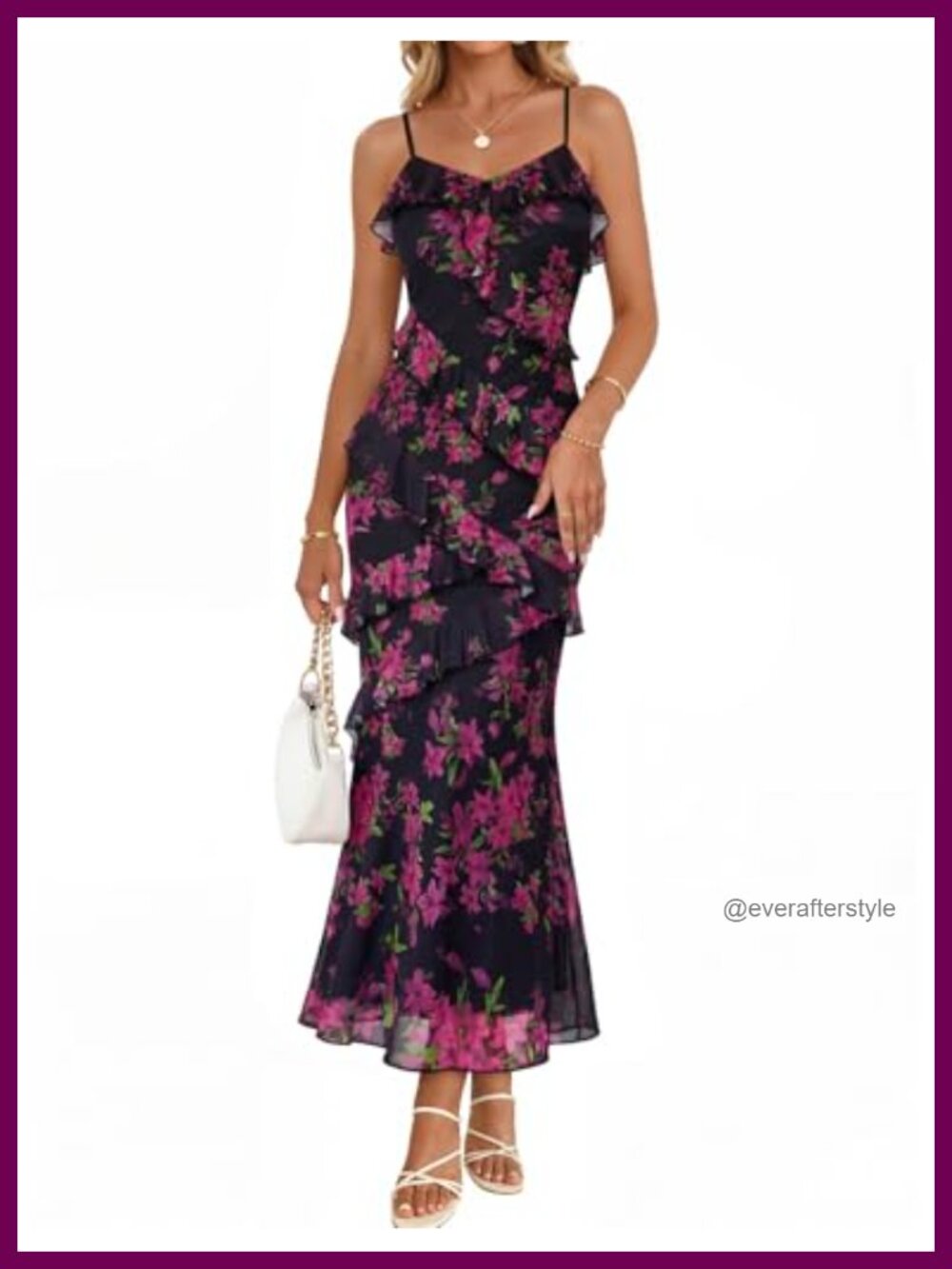 Floral Maxi Dress Spaghetti Strap V-Neck Backless Ruffle Summer Wedding Guest